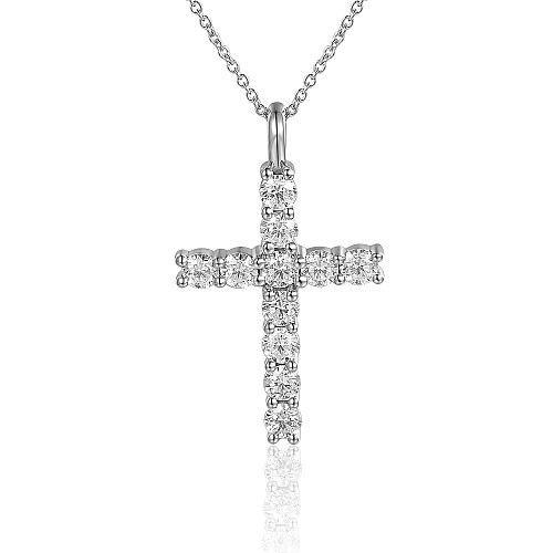 Round Brilliant Cut Claw Set Diamond Cross Pendant
